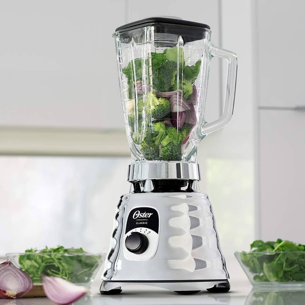 Oster 3 Speed Chrome Blender, 1000W 5 Cup Glass Jar
