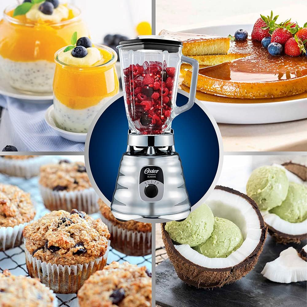 Oster 3 Speed Chrome Blender, 1000W 5 Cup Glass Jar