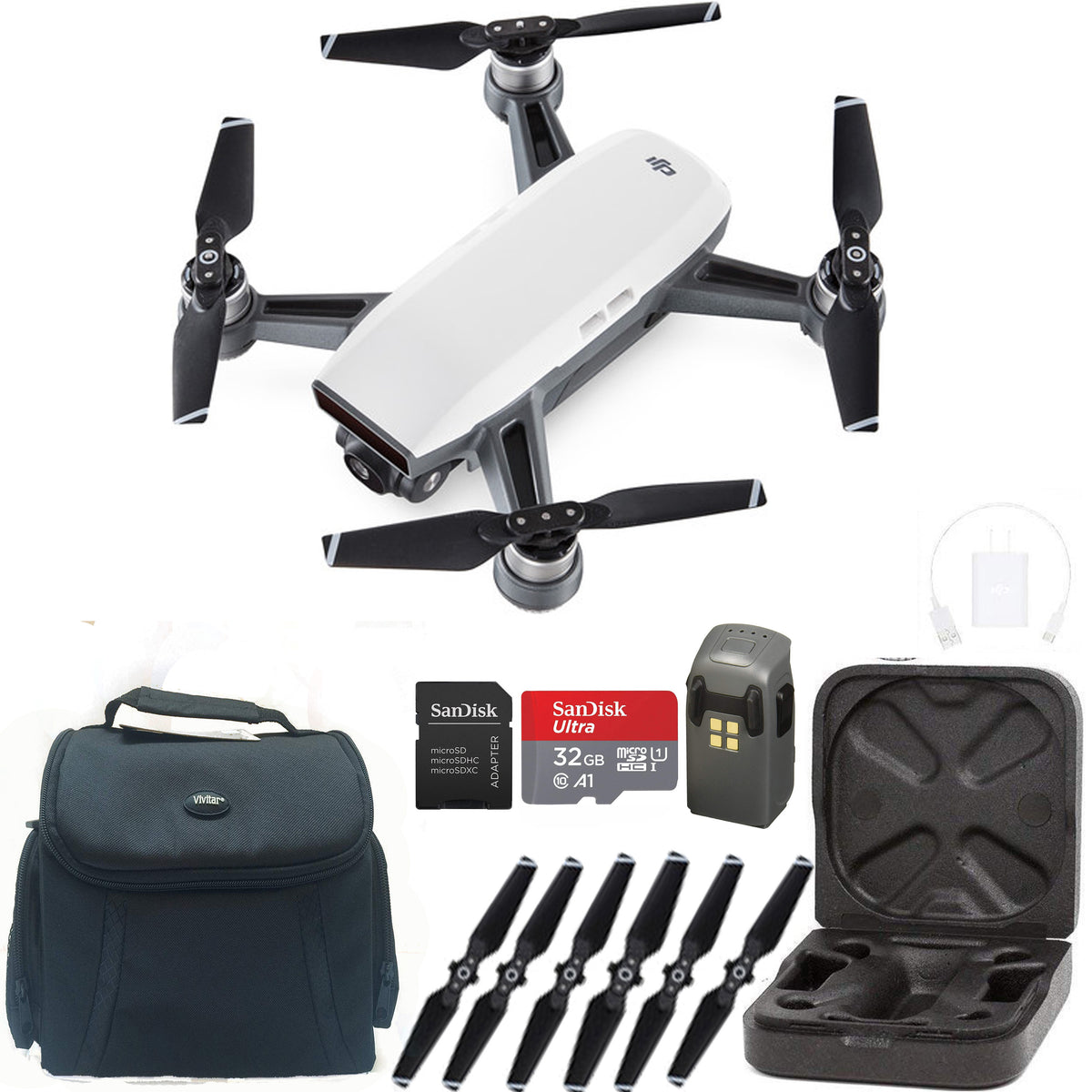 DJI Spark Quadcopter Drone - Alpine White - with Bonus Sandisk