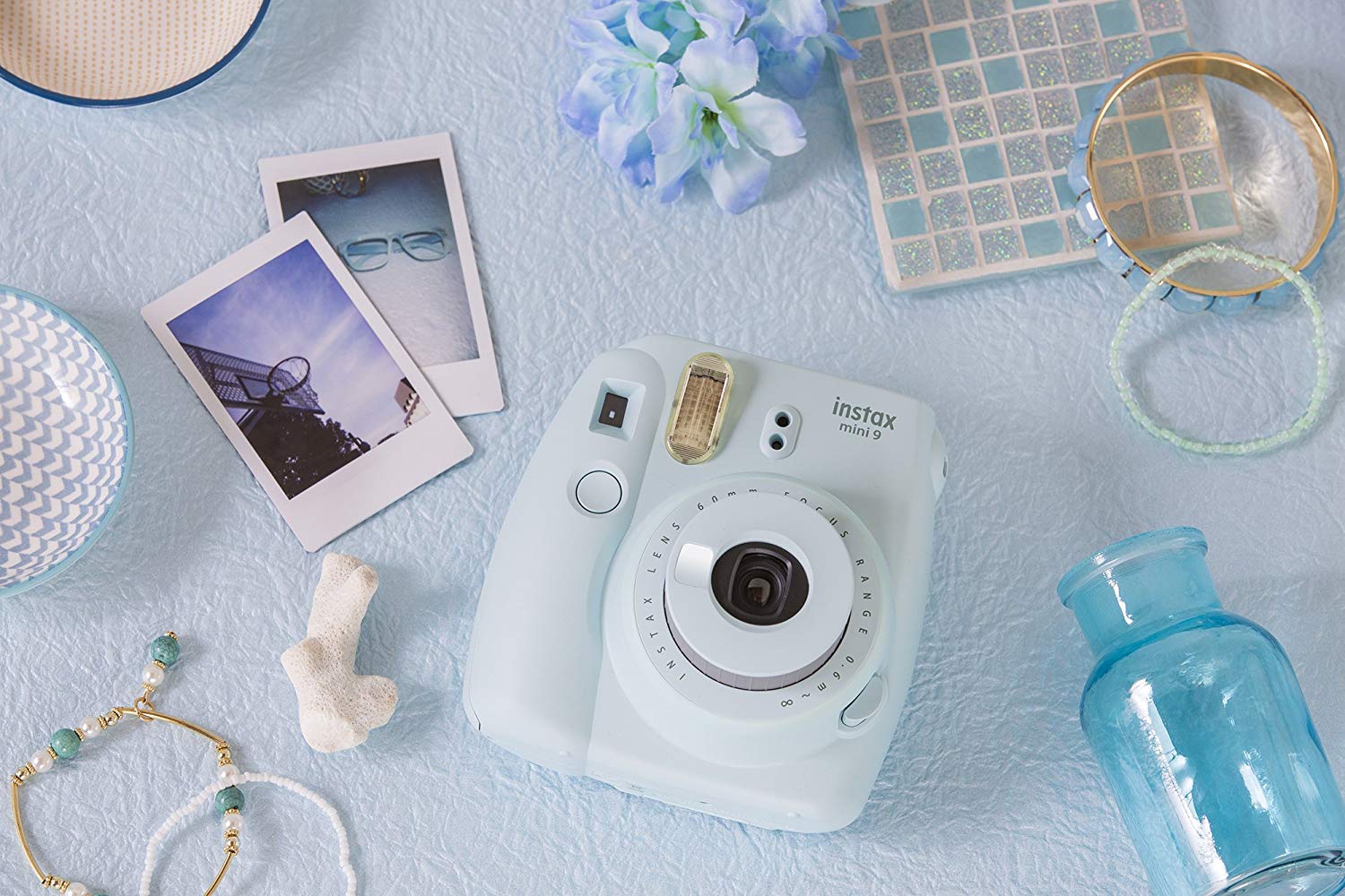 Fujifilm Instax Mini 12 Instant Film Camera - Pastel Blue - with Matching Personalized Case and 20 Sheets of Film Design Bundle