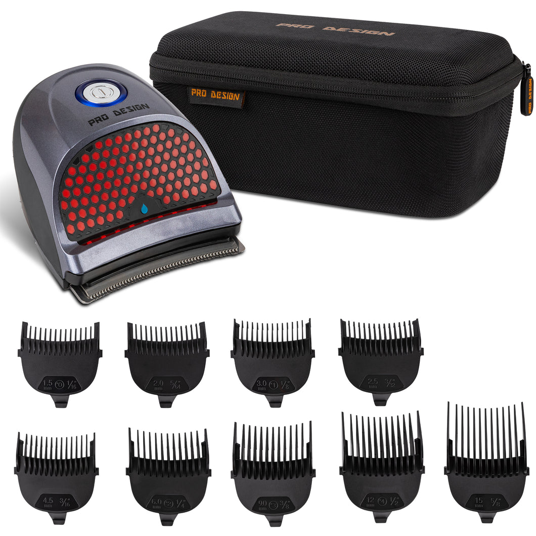 Pro Design Shortcut Hair Clippers for Self Hair Cutting and Beard Trimming for Men Water Resistant with 9 Guide Combs (Kit with Storage Case)