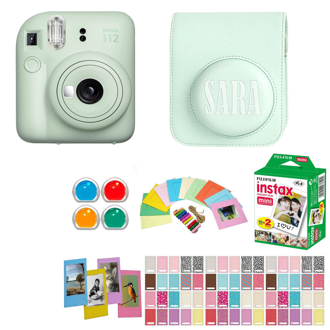 Fujifilm Instax Mini 12 Instant Camera with Personalized Matching Case, 20 Sheets of Film and 80 Piece Design Kit