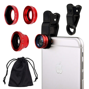 Universal 4-Piece Cellphone Lens Kit for iPhones, Android, Blackberry HTC and Most Smartphones (Red)