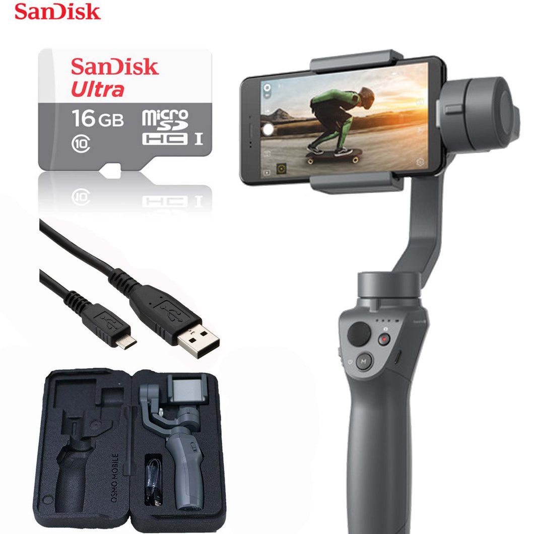 DJI Osmo Mobile 2 Handheld Smartphone Gimbal Stabilizer + Sandisk 16GB Micro SD Video Bundle