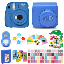 Load image into Gallery viewer, Fujifilm Instax Mini 9 Instant Film Camera - Cobalt - with Matching Personalized Case and 20 Sheets of Film Design Bundle